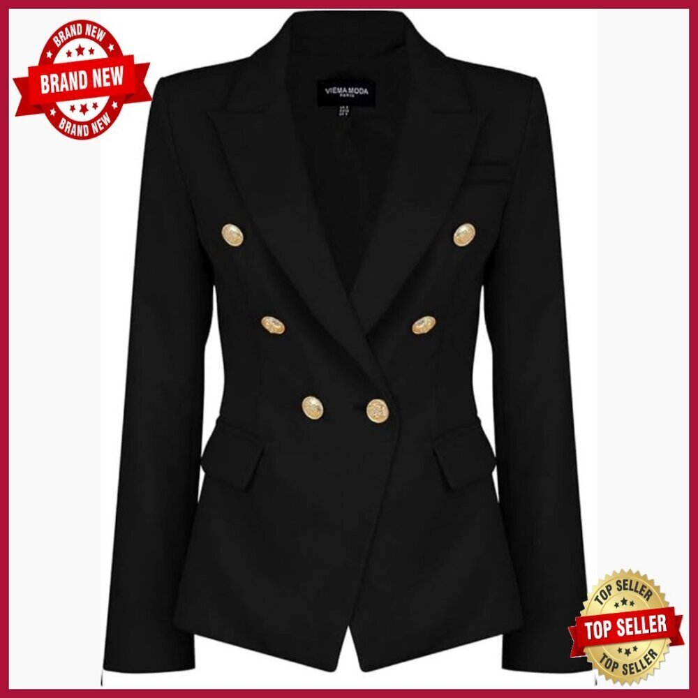 Double Breasted Military Blazer Jacket Polyester Elastane Size 10